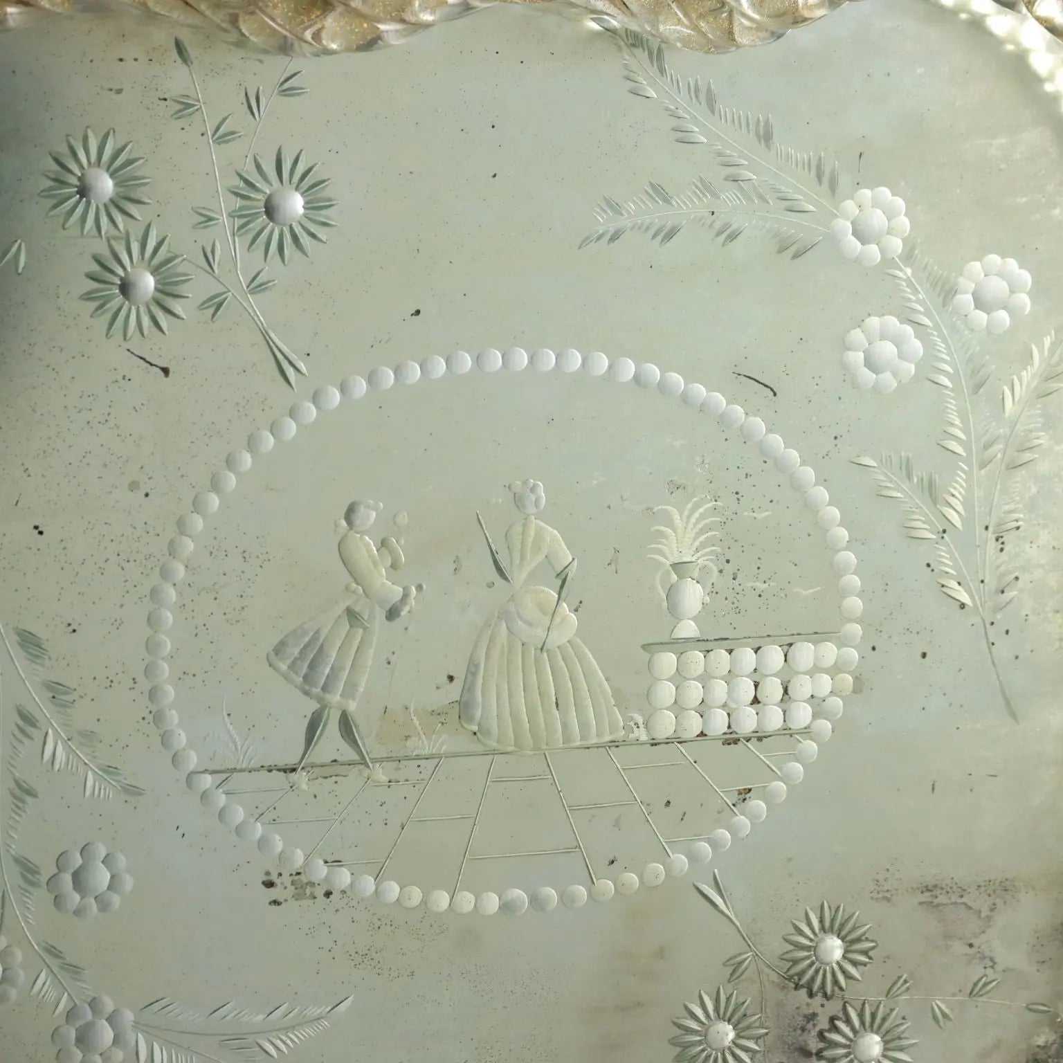 Antique Mirrored Tray Gilded Metal Italy Early XX Century