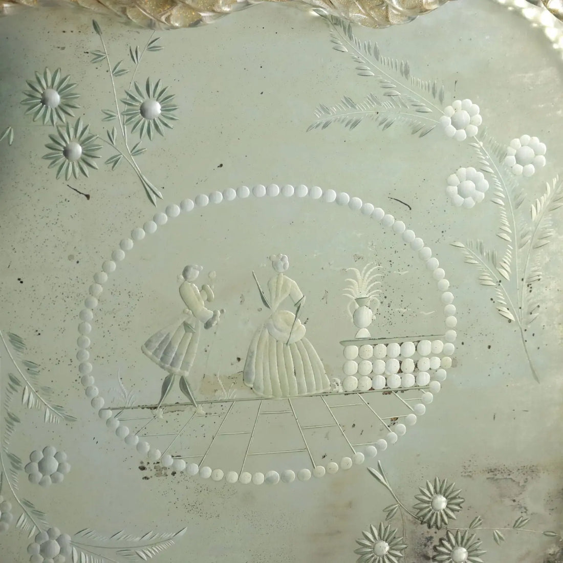 Antique Mirrored Tray Gilded Metal Italy Early XX Century