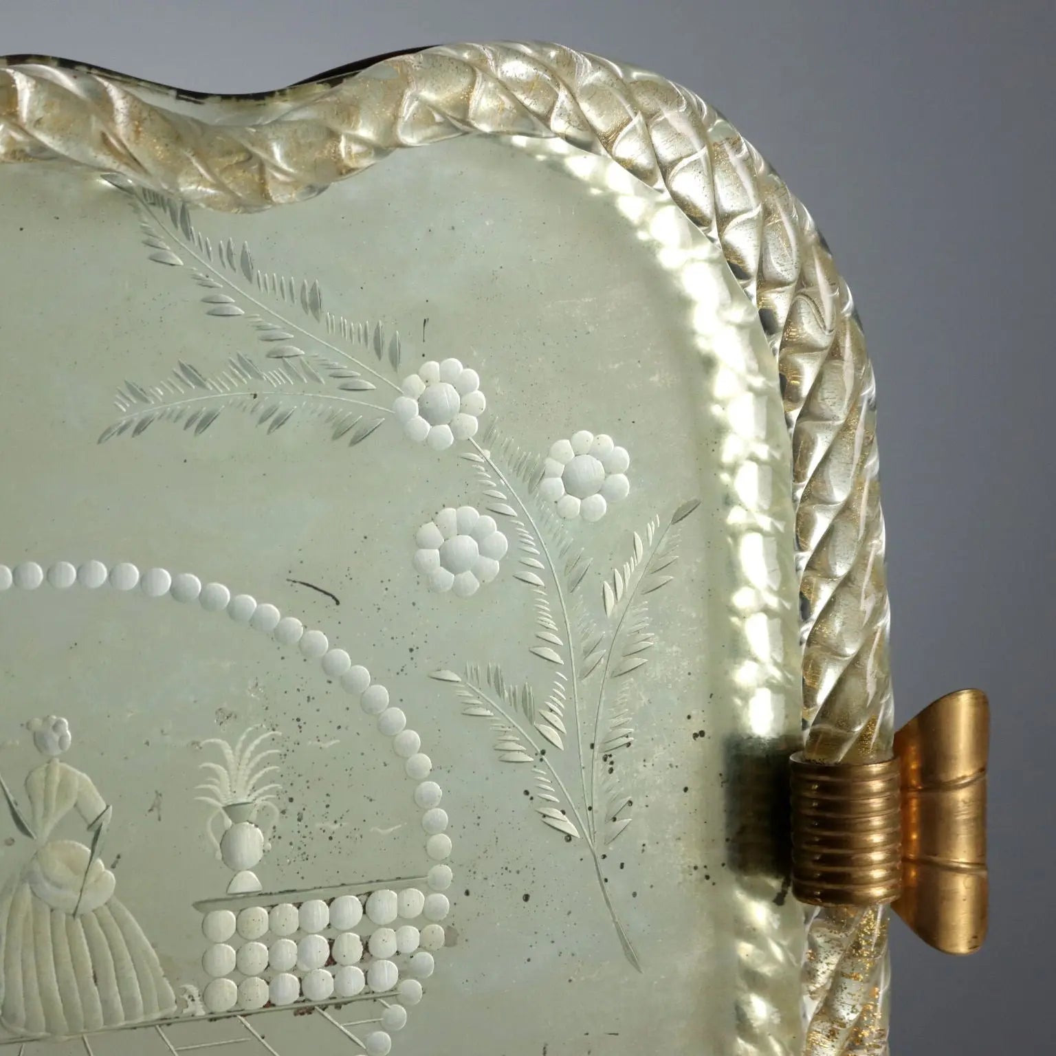 Antique Mirrored Tray Gilded Metal Italy Early XX Century