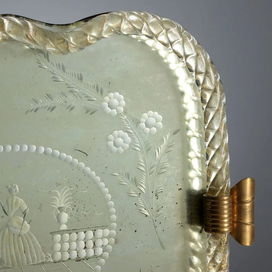 Antique Mirrored Tray Gilded Metal Italy Early XX Century