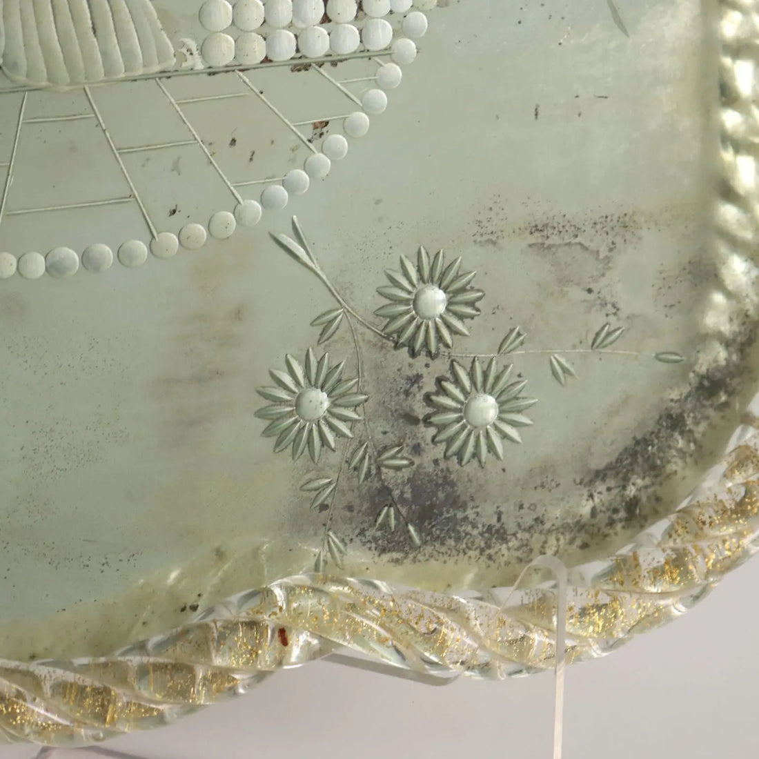 Antique Mirrored Tray Gilded Metal Italy Early XX Century