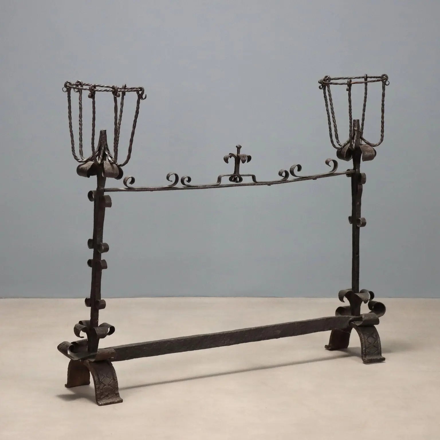 Antique Fireplace Andiron Wrought Iron Italy XIX-XX Century