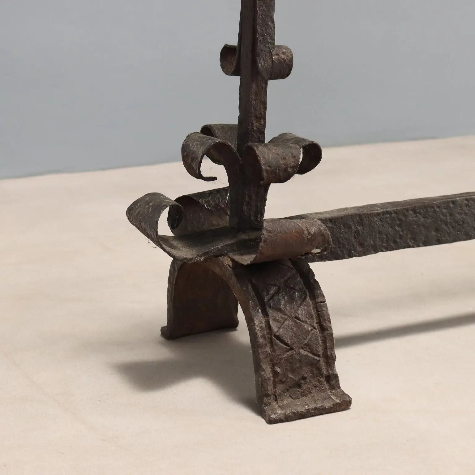 Antique Fireplace Andiron Wrought Iron Italy XIX-XX Century