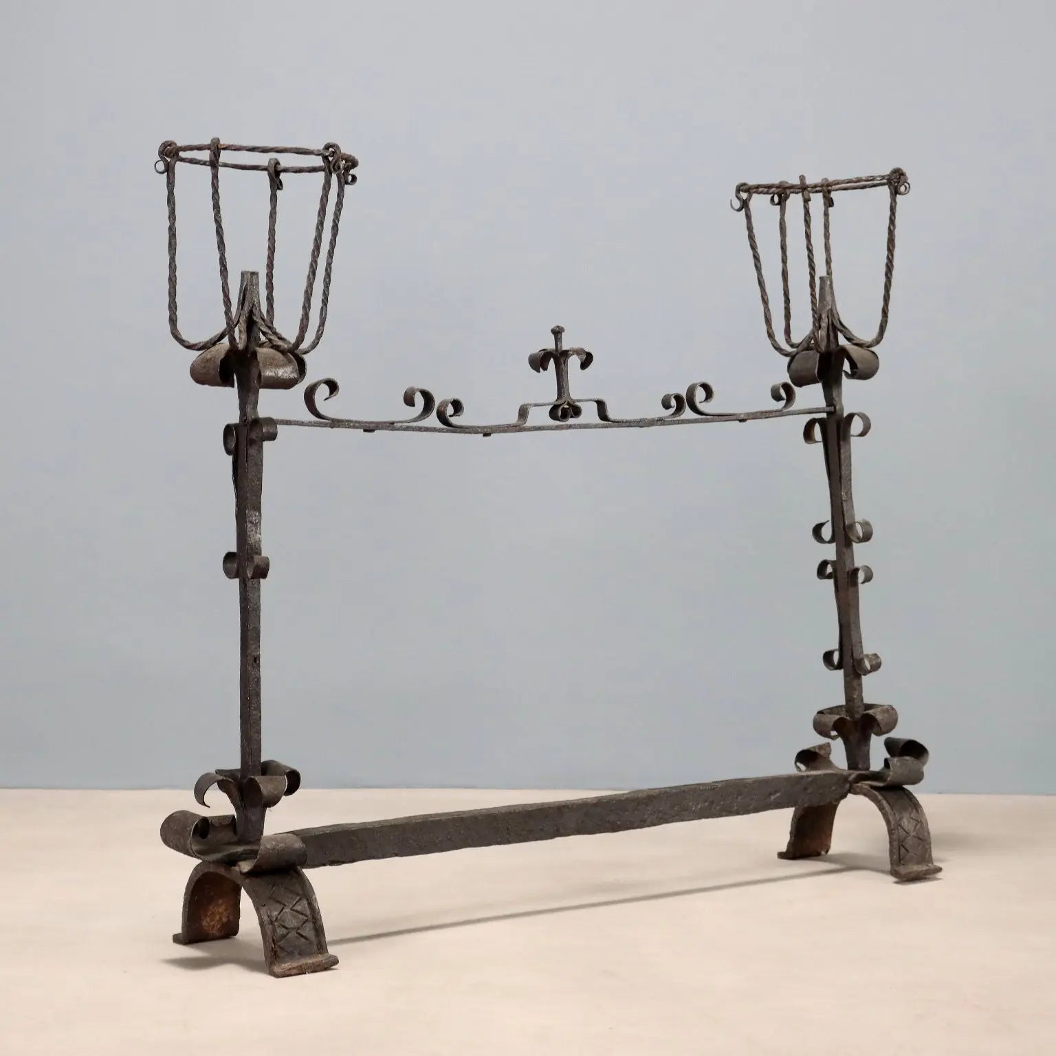 Antique Fireplace Andiron Wrought Iron Italy XIX-XX Century