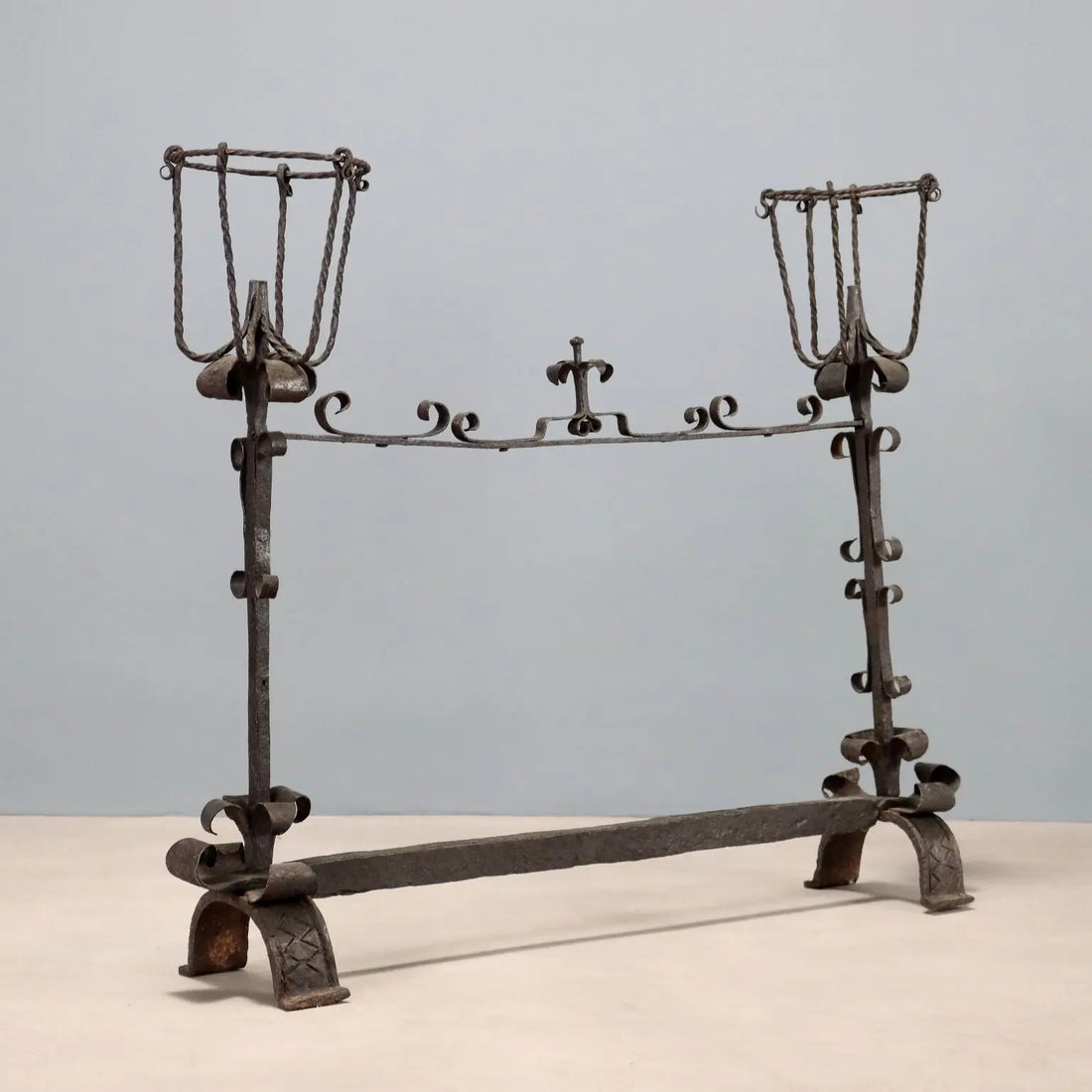 Antique Fireplace Andiron Wrought Iron Italy XIX-XX Century