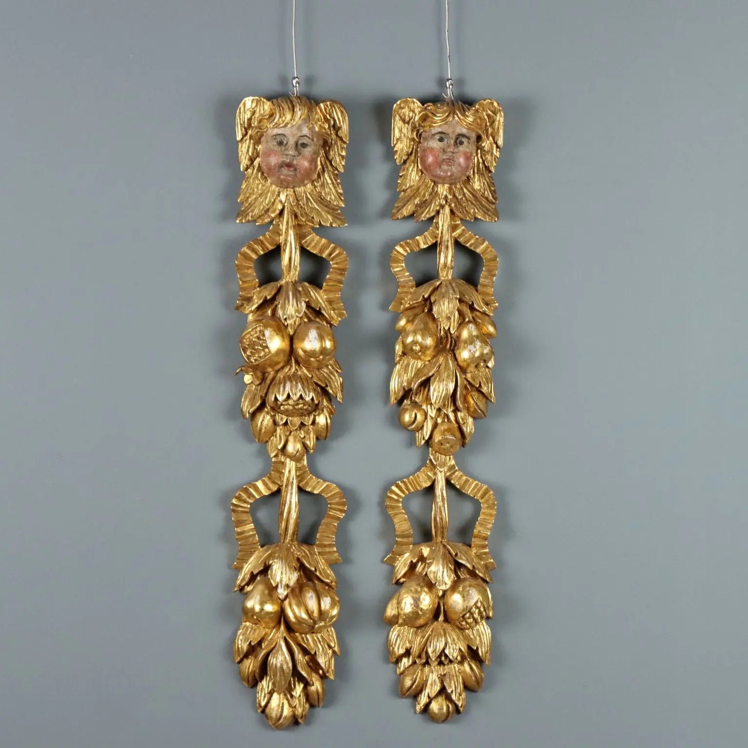 Antique Carved Wooden Pilasters Italy XVII Century