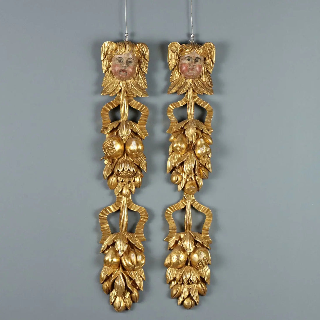 Antique Carved Wooden Pilasters Italy XVII Century