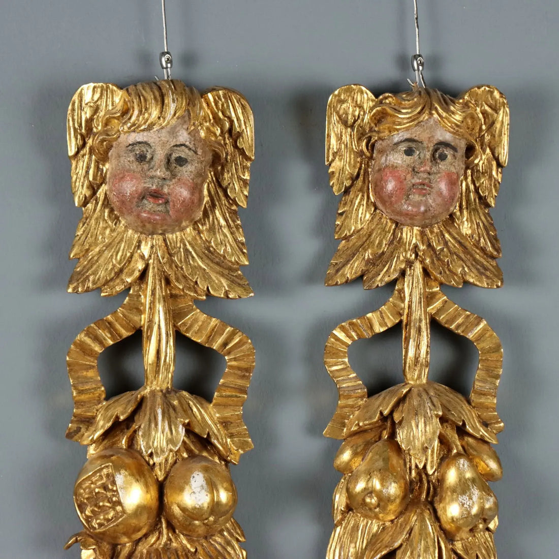 Antique Carved Wooden Pilasters Italy XVII Century