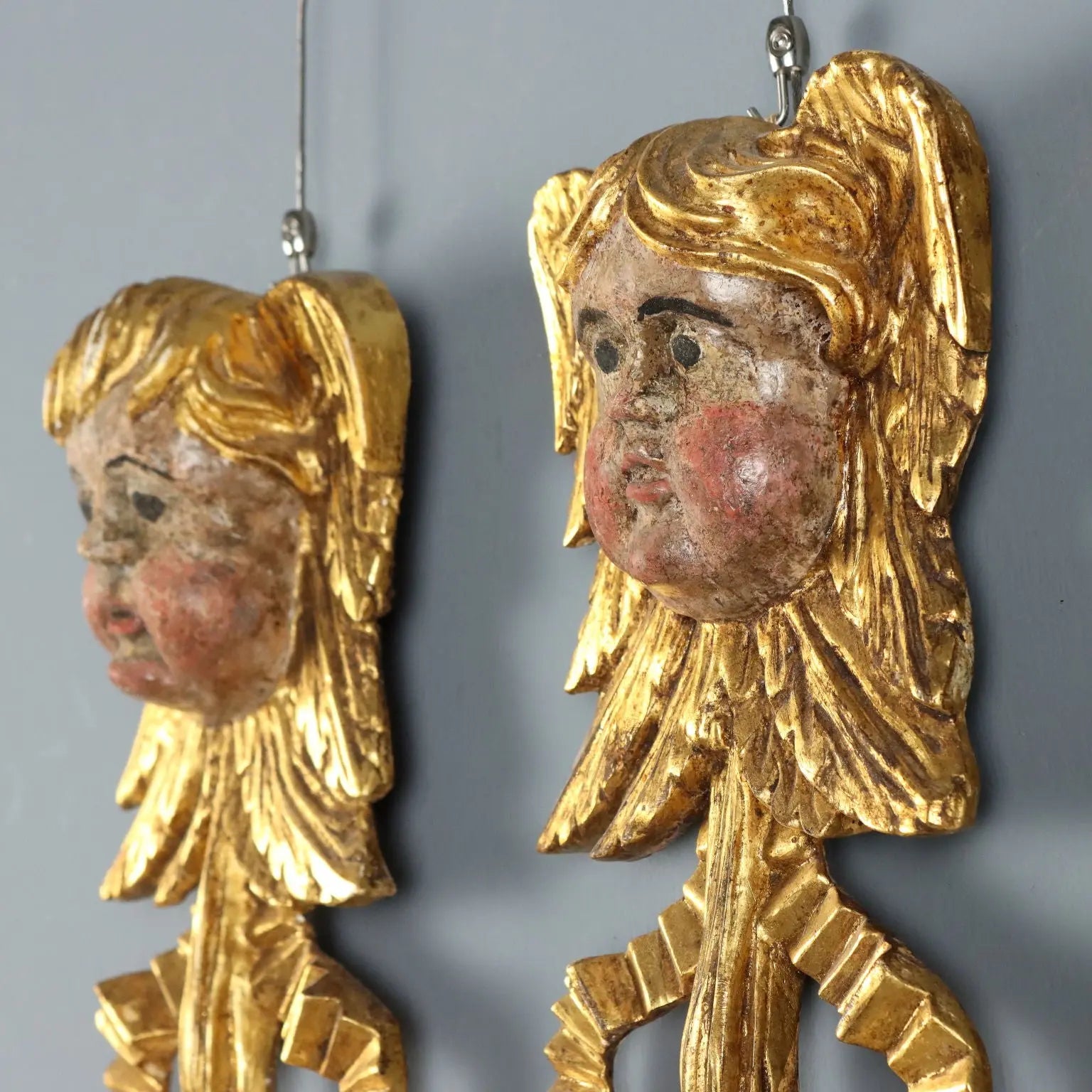 Antique Carved Wooden Pilasters Italy XVII Century