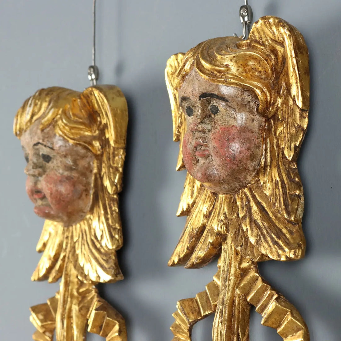 Antique Carved Wooden Pilasters Italy XVII Century