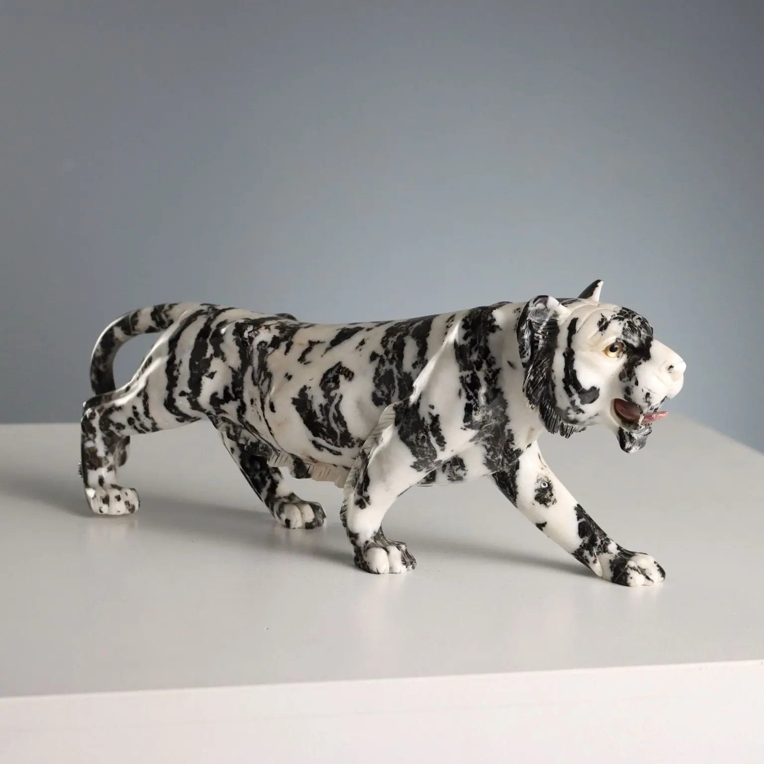 Antique Sculpture Panther Black and White Marble XX Century
