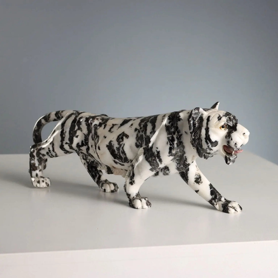 Antique Sculpture Panther Black and White Marble XX Century
