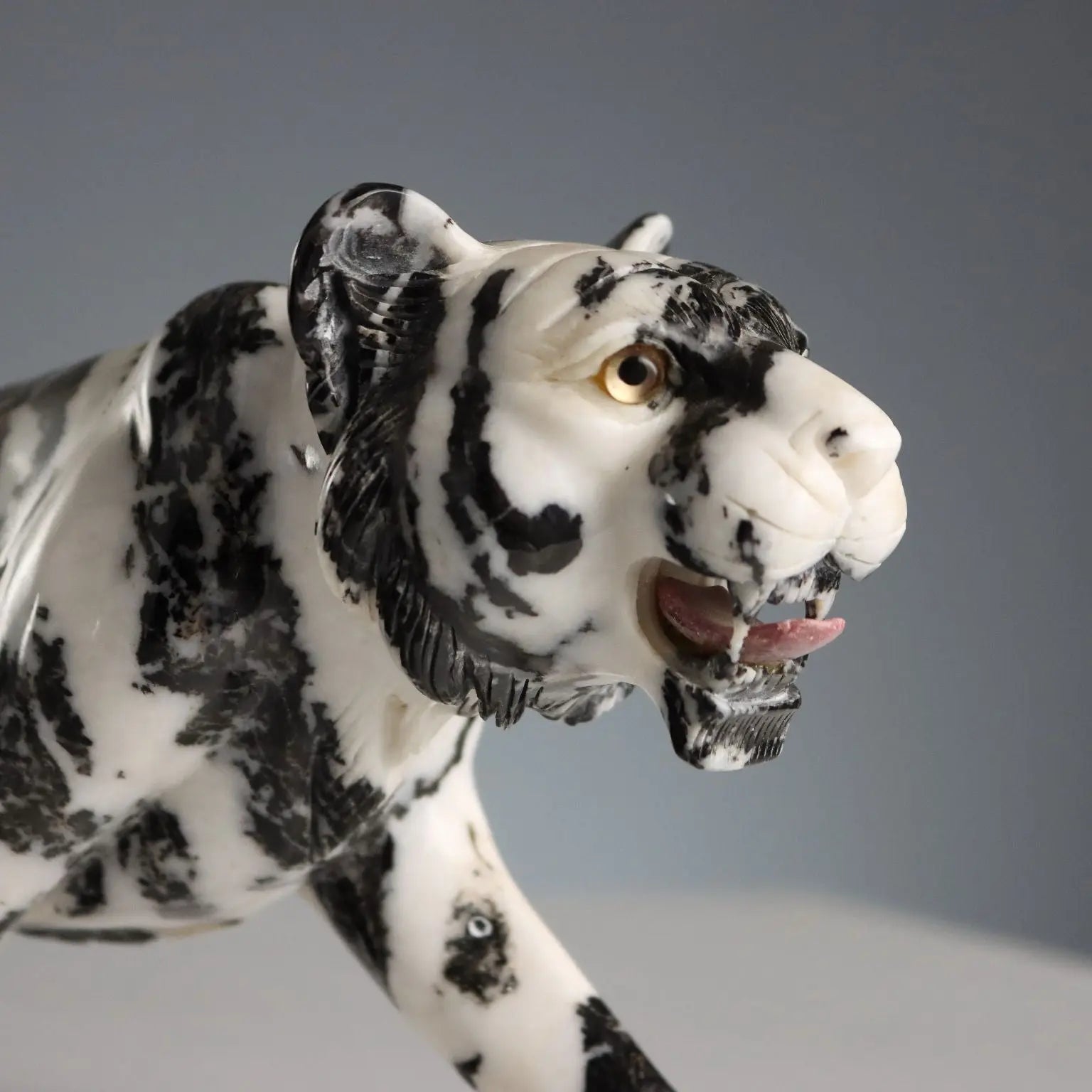 Antique Sculpture Panther Black and White Marble XX Century