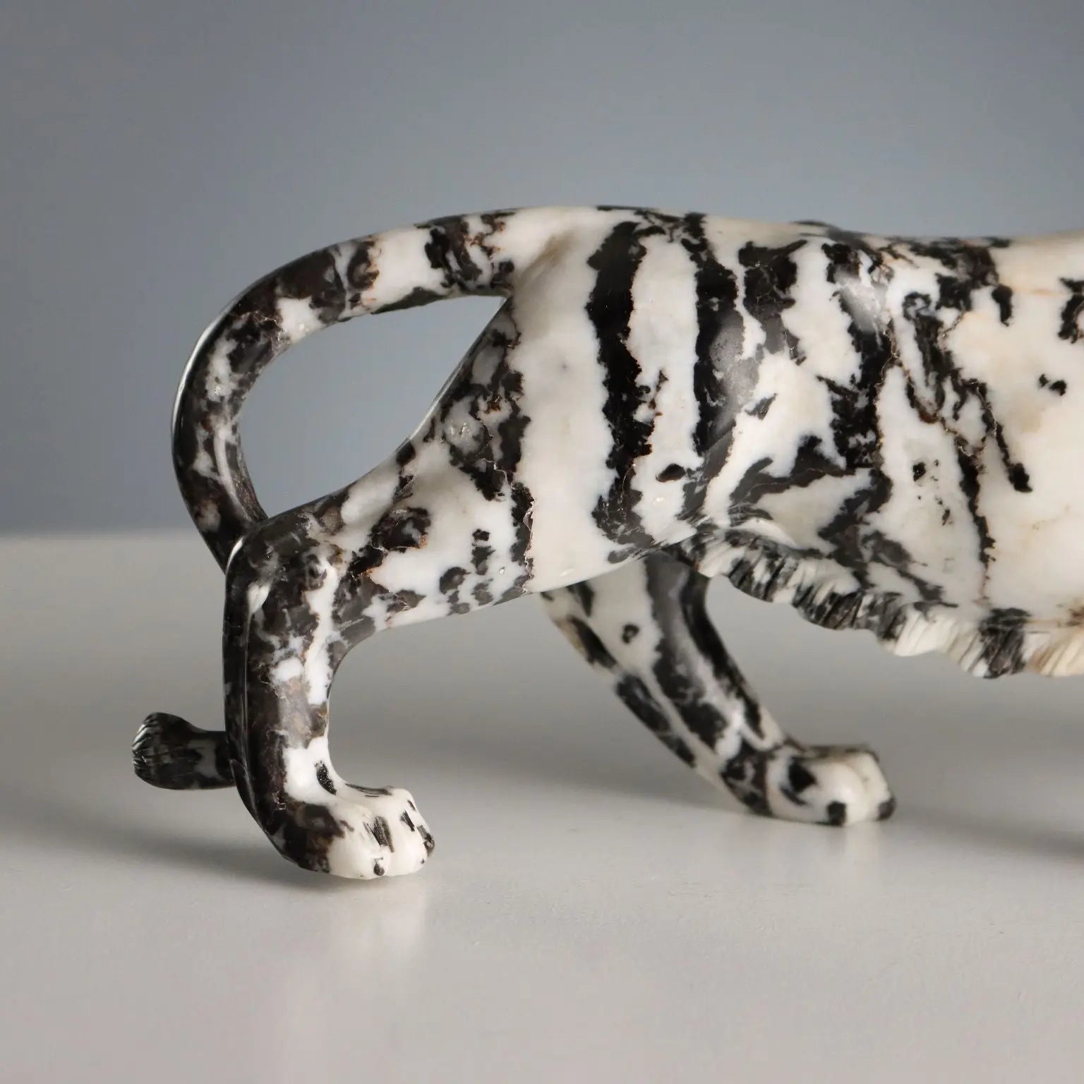 Antique Sculpture Panther Black and White Marble XX Century
