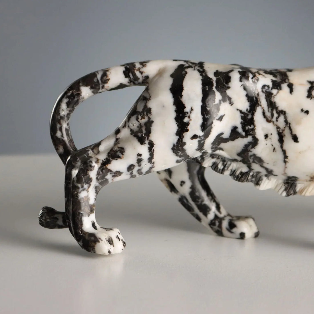 Antique Sculpture Panther Black and White Marble XX Century