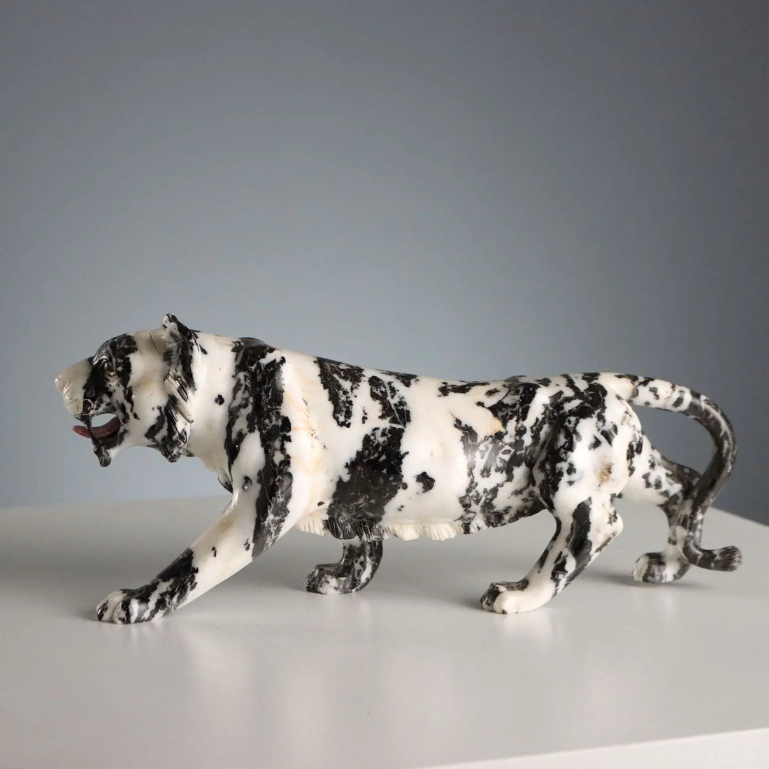 Antique Sculpture Panther Black and White Marble XX Century