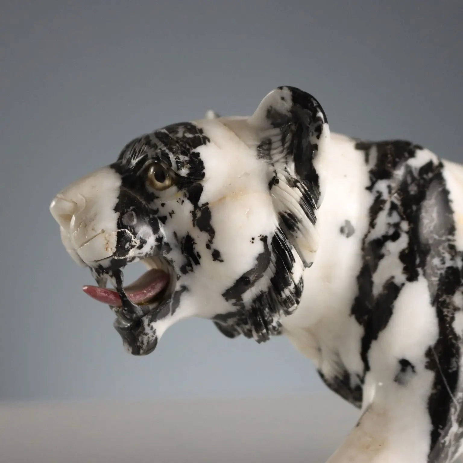 Antique Sculpture Panther Black and White Marble XX Century