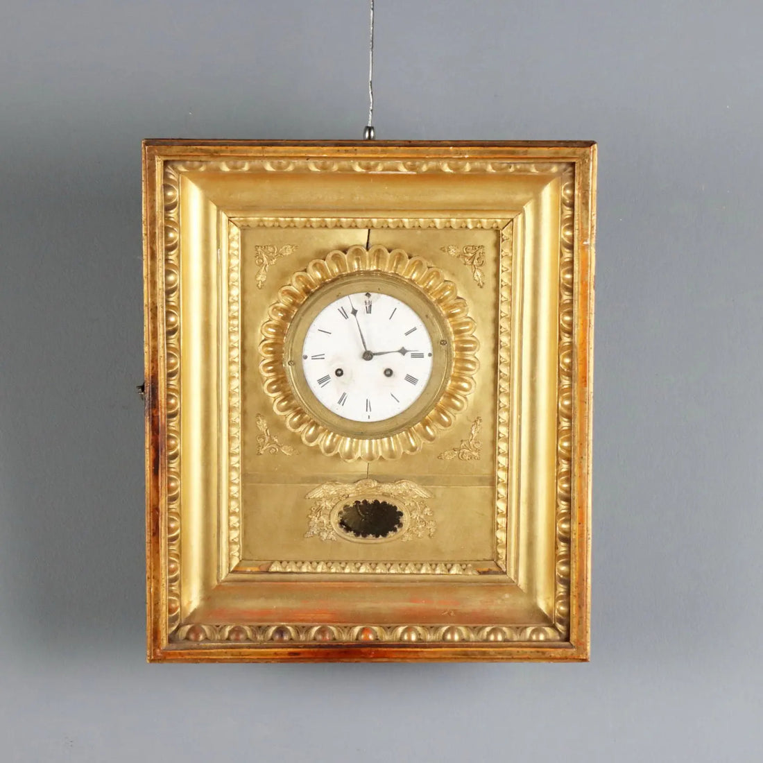 Antique Pendulum Clock Carved Gilded Wood Austria XIX Century