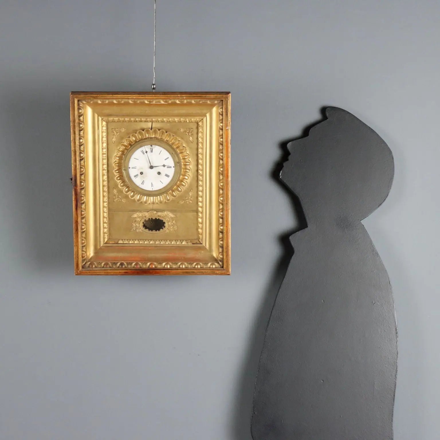 Antique Pendulum Clock Carved Gilded Wood Austria XIX Century