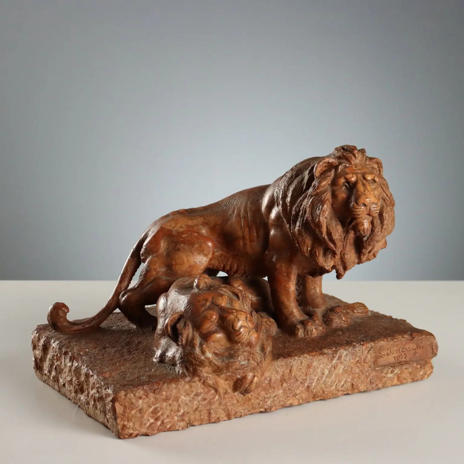 Antique Sculpture Marble Lions Italy XX Century