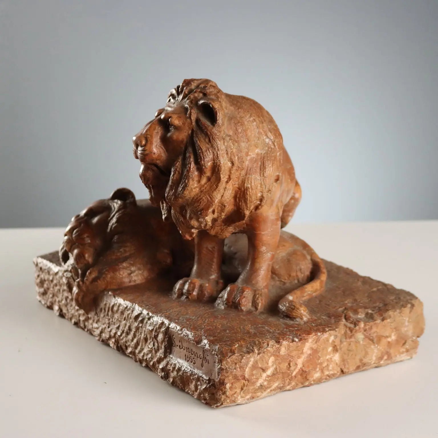Antique Sculpture Marble Lions Italy XX Century