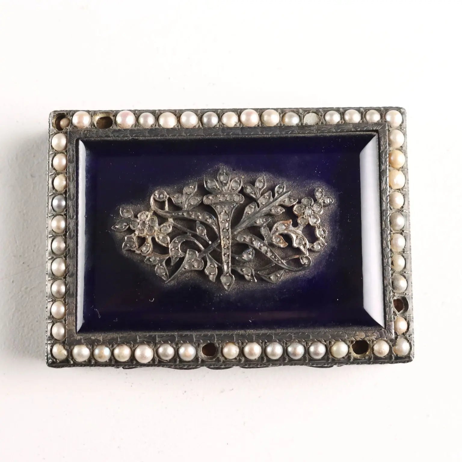 Antique Snuffbox Silver Glass Beads Italy Early XX Century