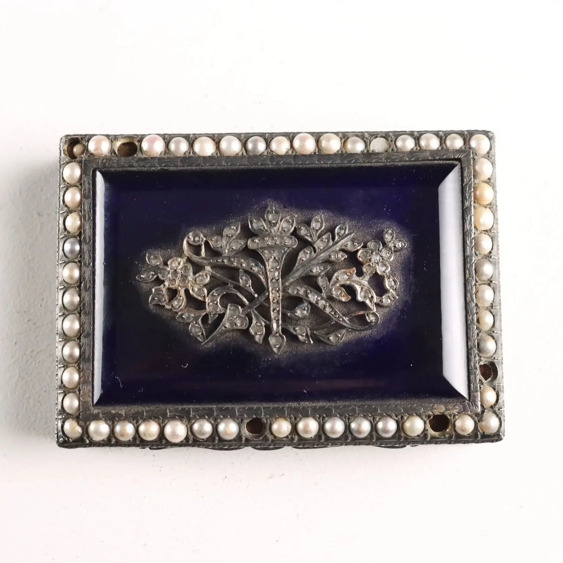 Antique Snuffbox Silver Glass Beads Italy Early XX Century