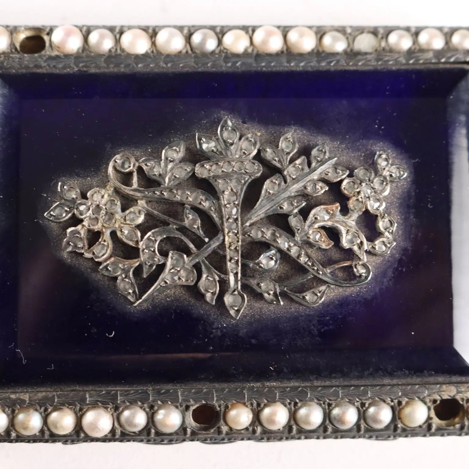 Antique Snuffbox Silver Glass Beads Italy Early XX Century