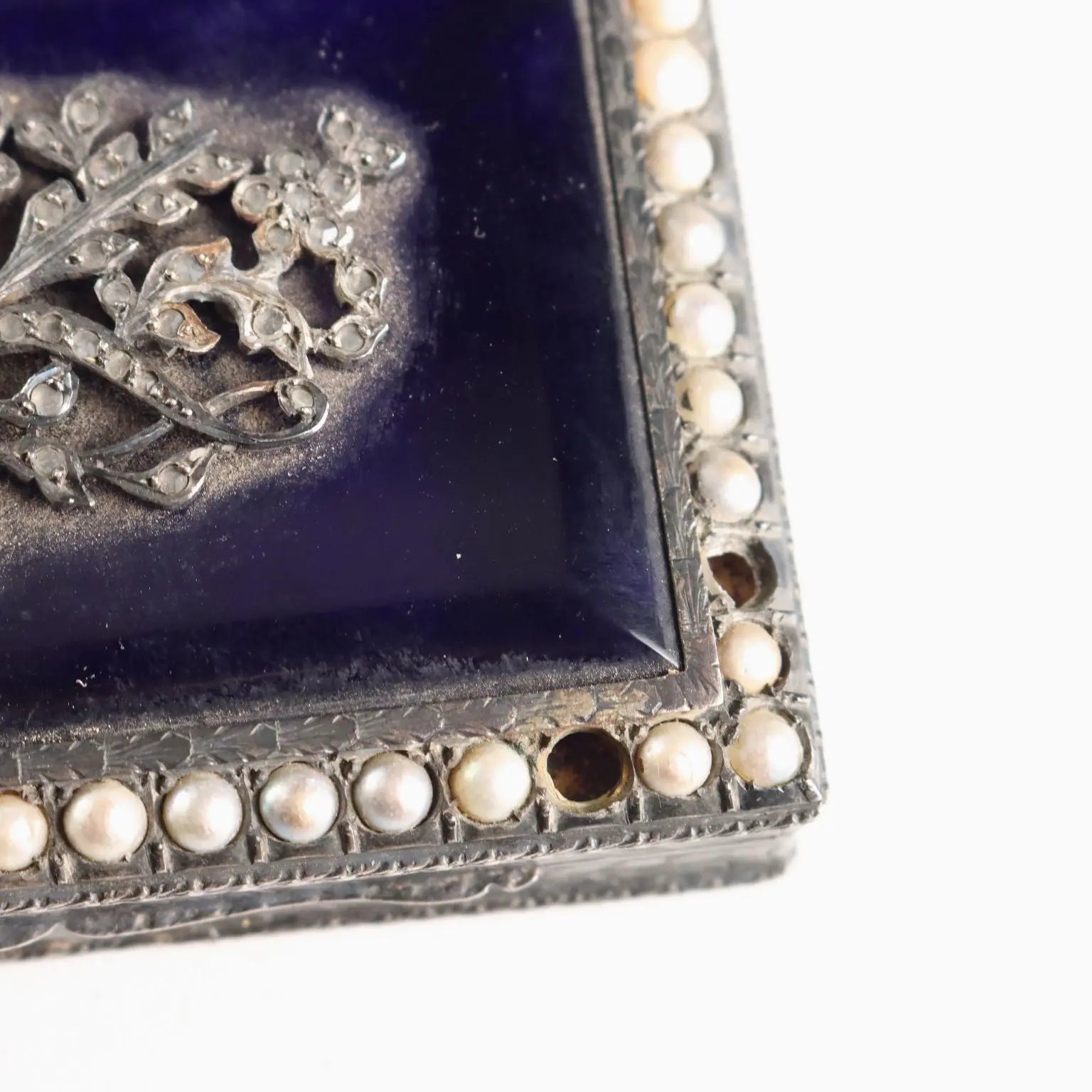 Antique Snuffbox Silver Glass Beads Italy Early XX Century