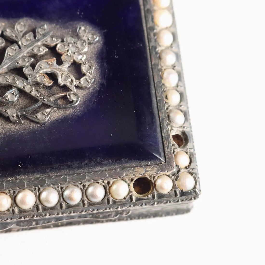 Antique Snuffbox Silver Glass Beads Italy Early XX Century