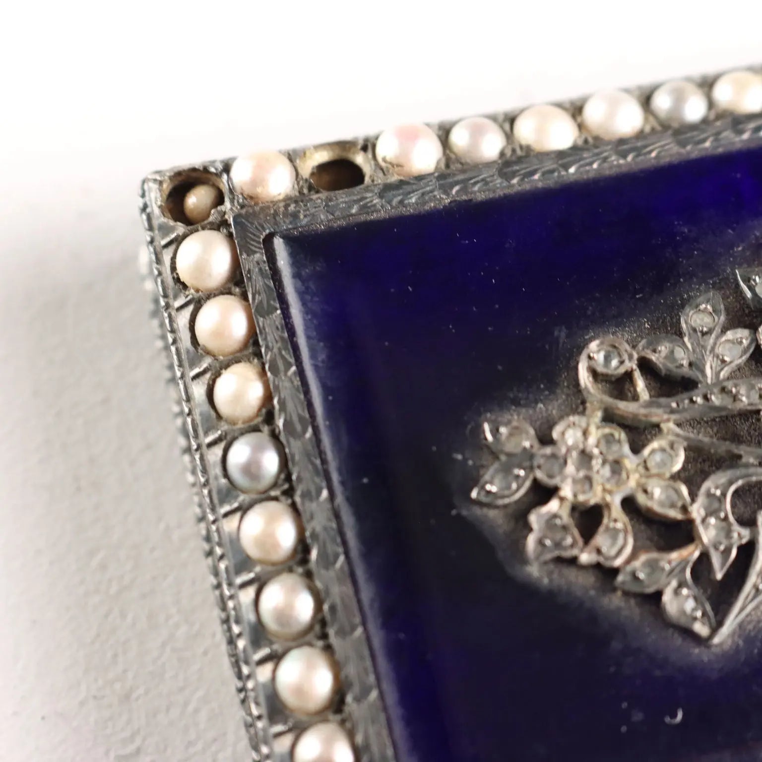 Antique Snuffbox Silver Glass Beads Italy Early XX Century