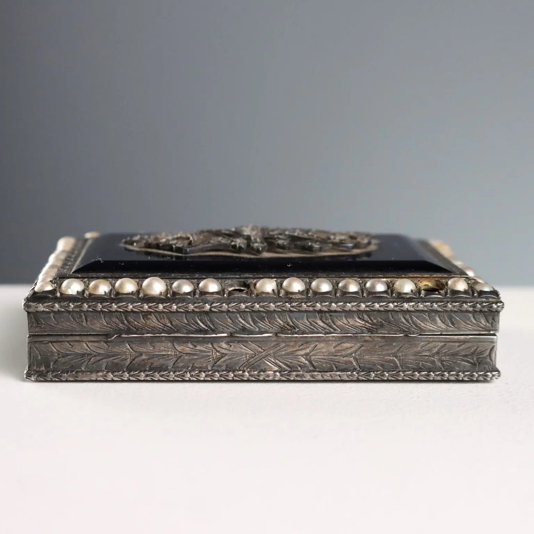 Antique Snuffbox Silver Glass Beads Italy Early XX Century