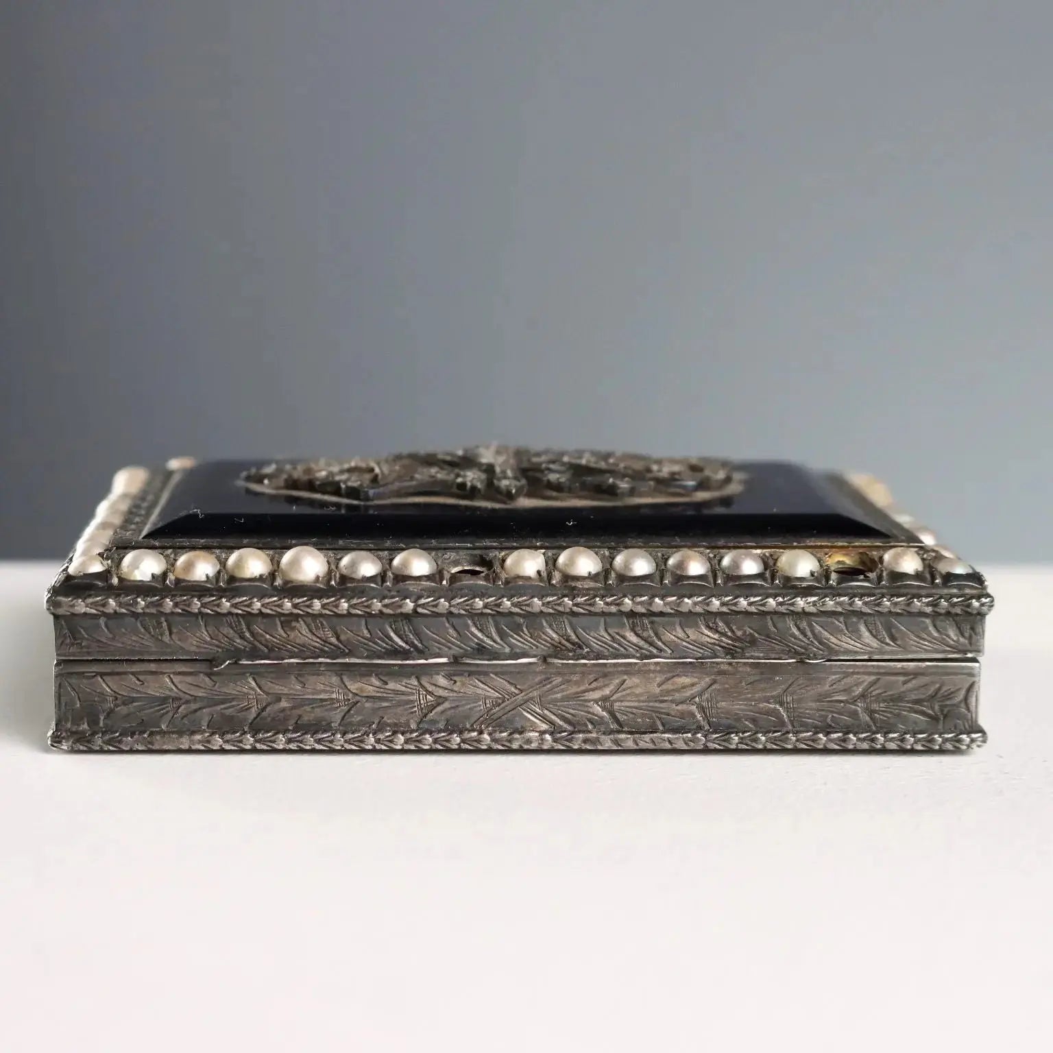 Antique Snuffbox Silver Glass Beads Italy Early XX Century