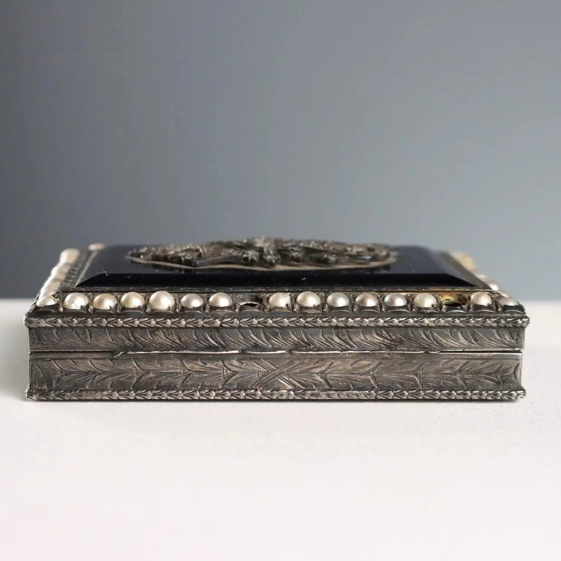 Antique Snuffbox Silver Glass Beads Italy Early XX Century