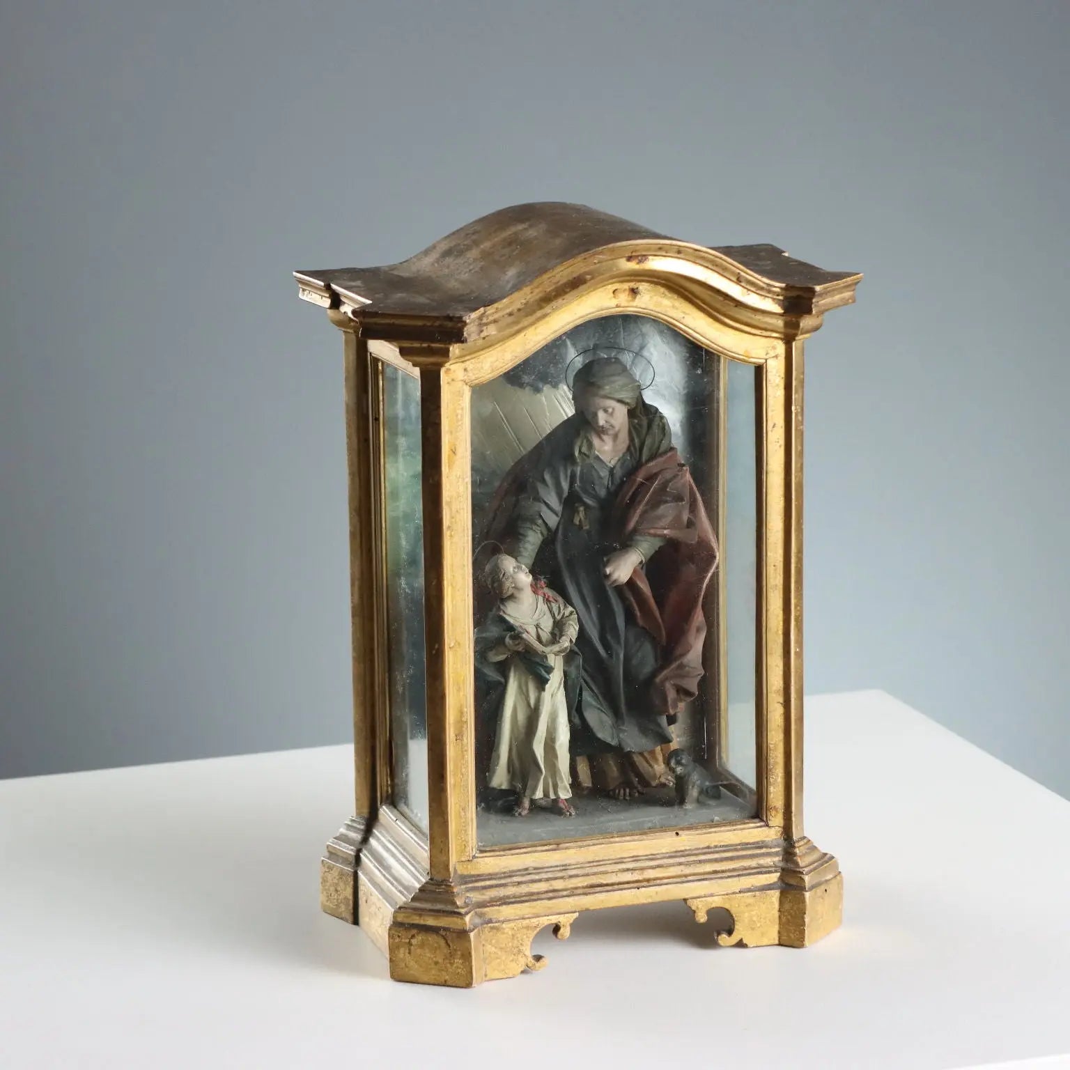 Antique Case with Sculpture Saint Anne and the Virgin Mary XIX Century
