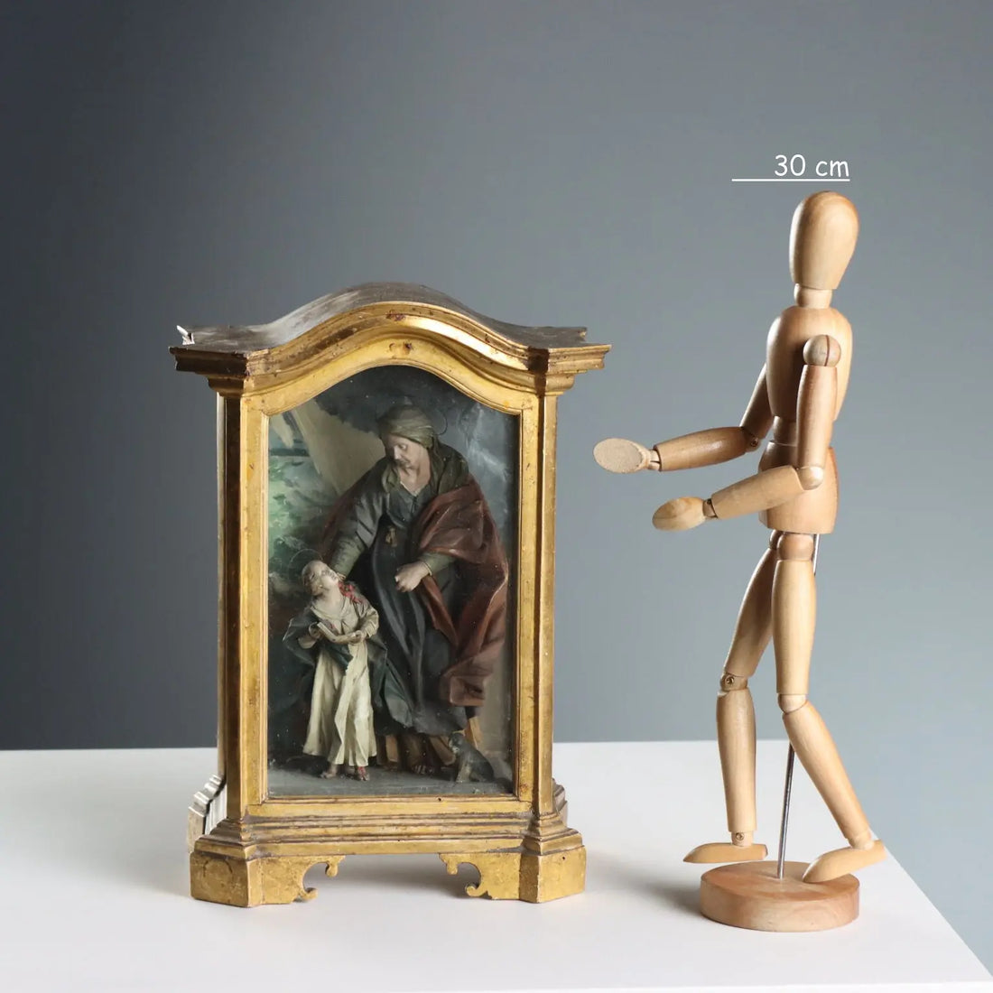 Antique Case with Sculpture Saint Anne and the Virgin Mary XIX Century