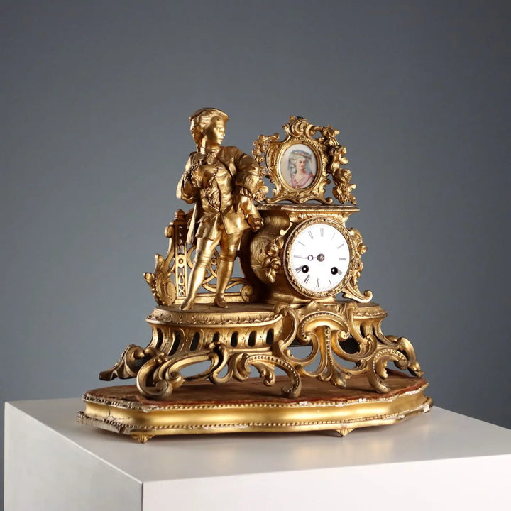 Antique Clock Gilded Antimony Wooden Base France '800-'900