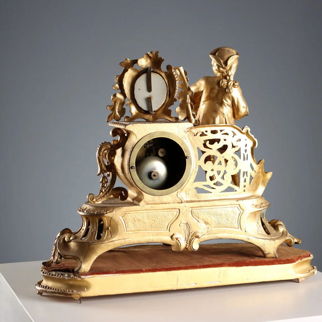 Antique Clock Gilded Antimony Wooden Base France '800-'900