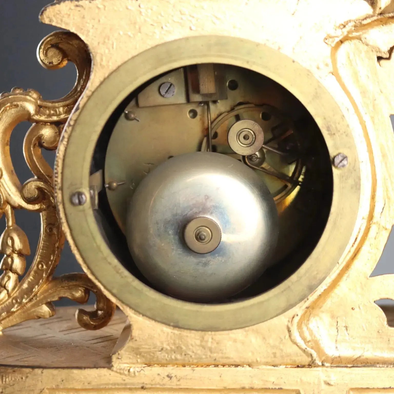 Antique Clock Gilded Antimony Wooden Base France '800-'900