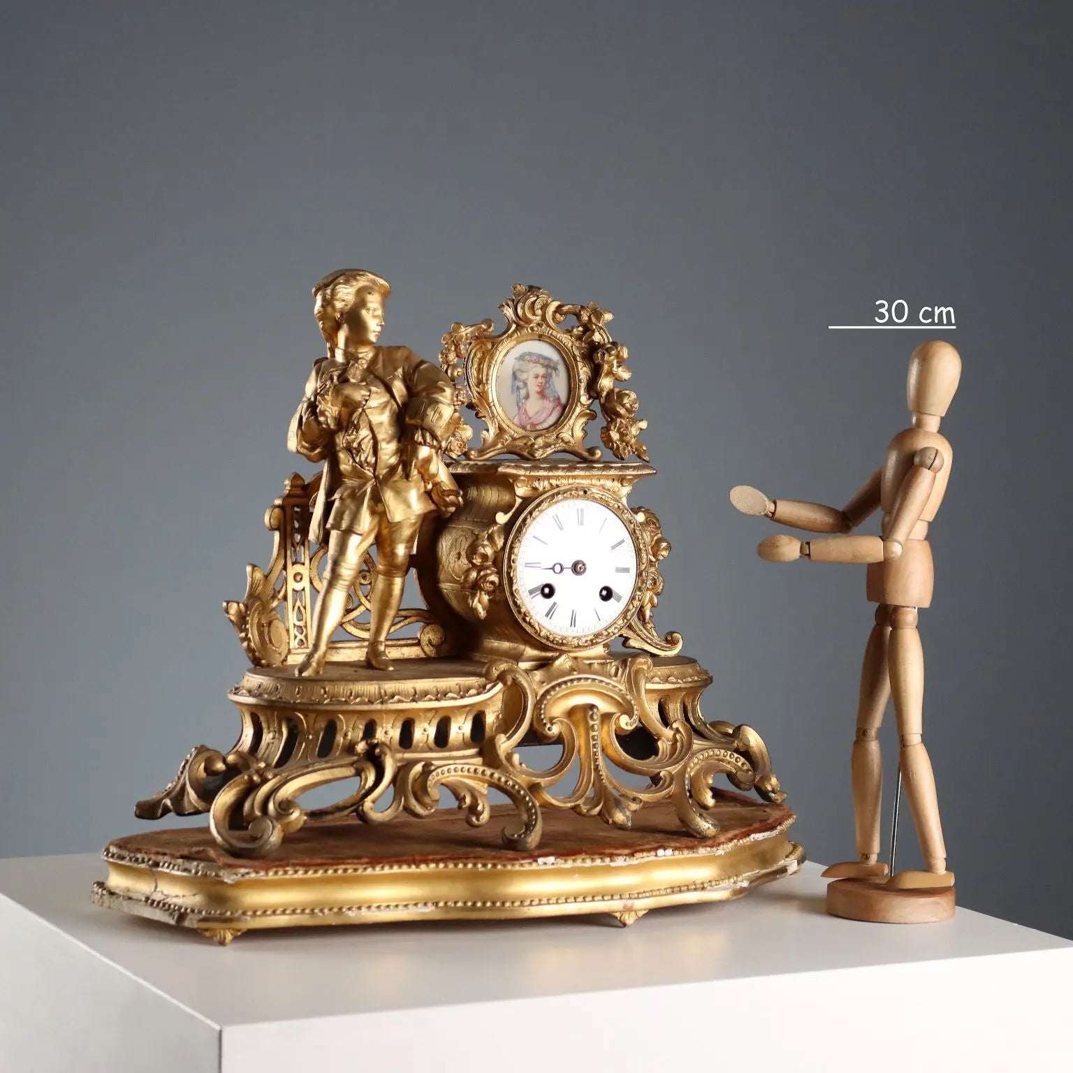 Antique Clock Gilded Antimony Wooden Base France '800-'900
