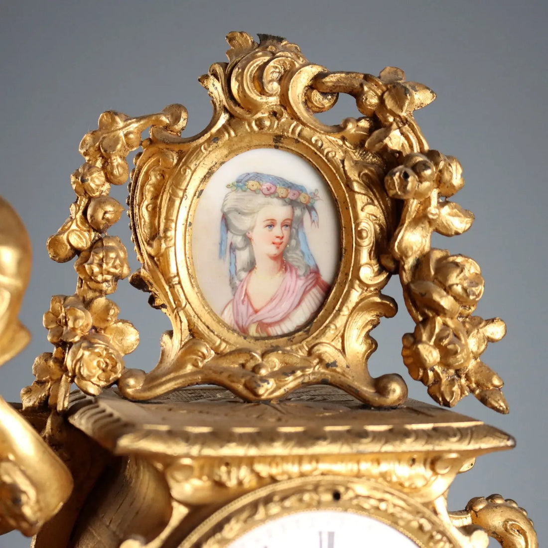 Antique Clock Gilded Antimony Wooden Base France '800-'900