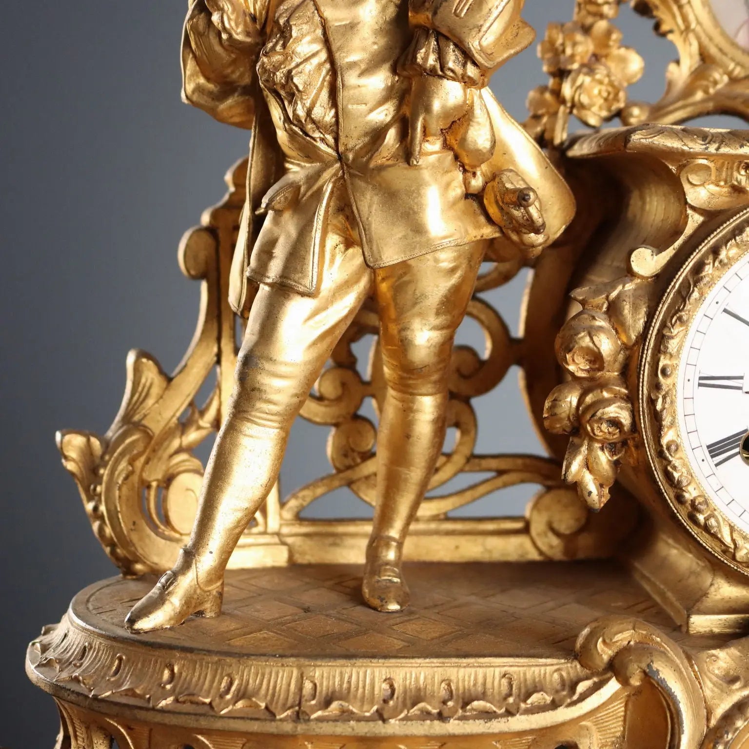 Antique Clock Gilded Antimony Wooden Base France '800-'900