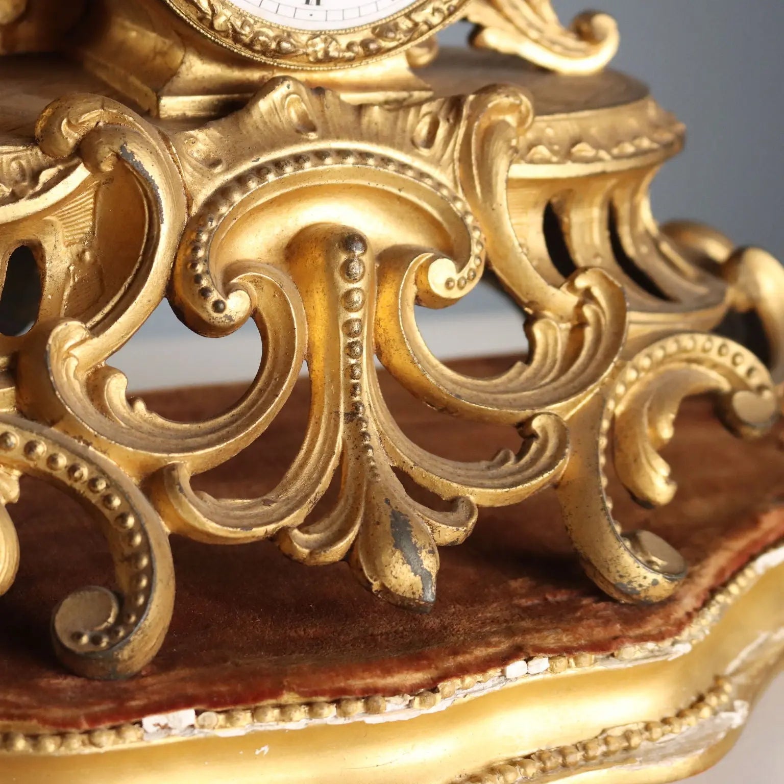Antique Clock Gilded Antimony Wooden Base France '800-'900