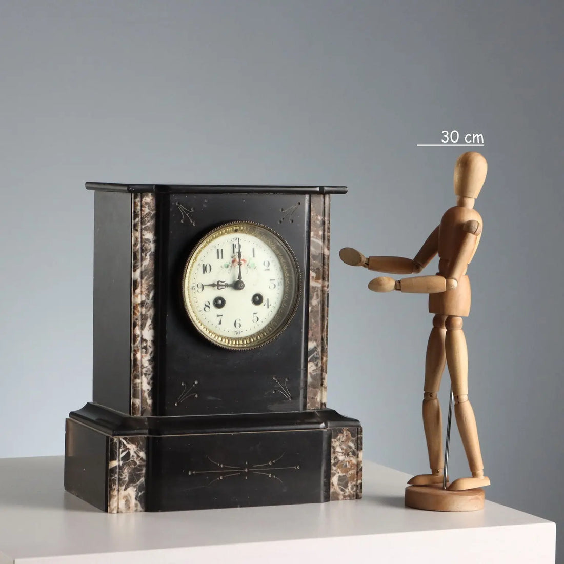 Antique Table Clock Black Marble Metal France XIX-XX Century