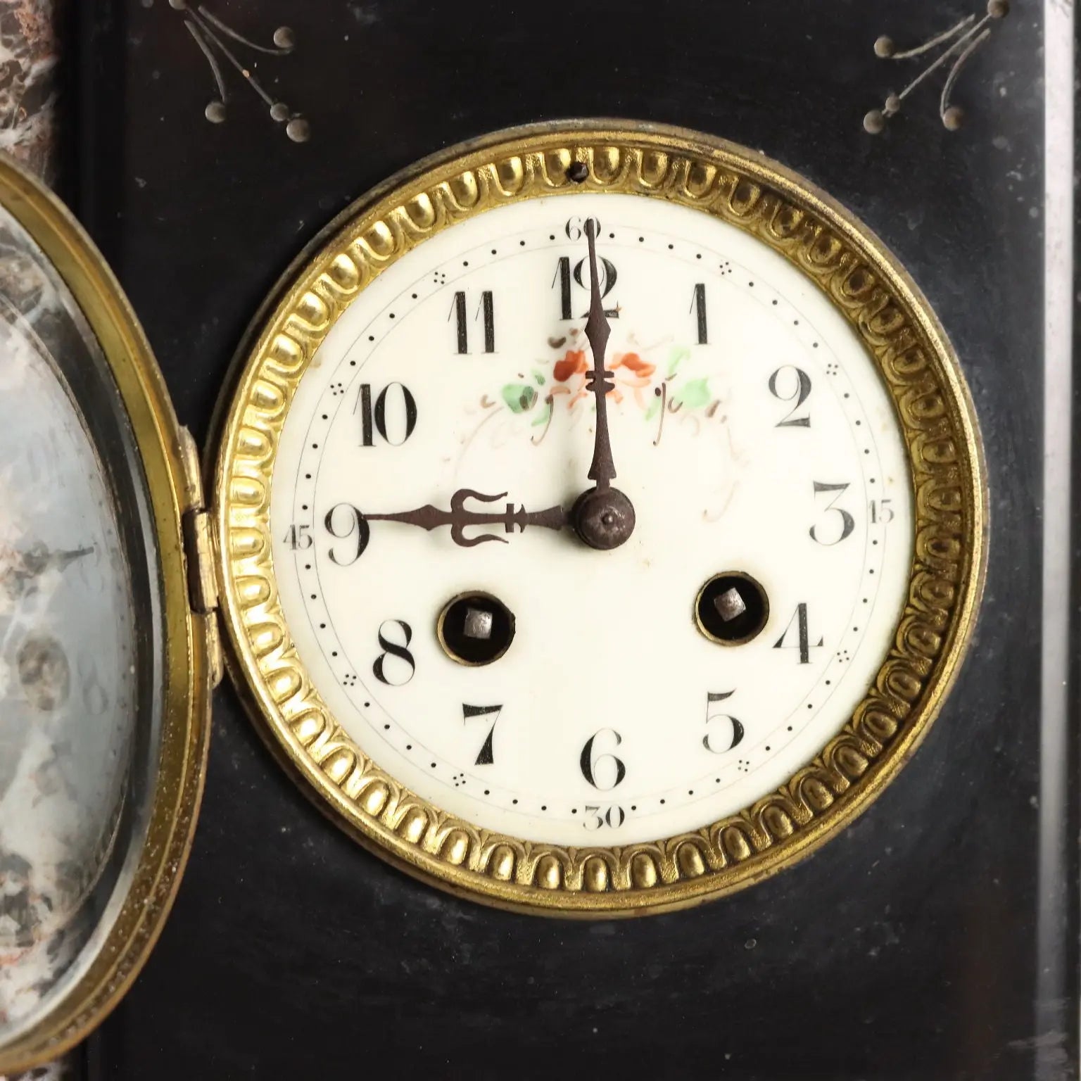 Antique Table Clock Black Marble Metal France XIX-XX Century