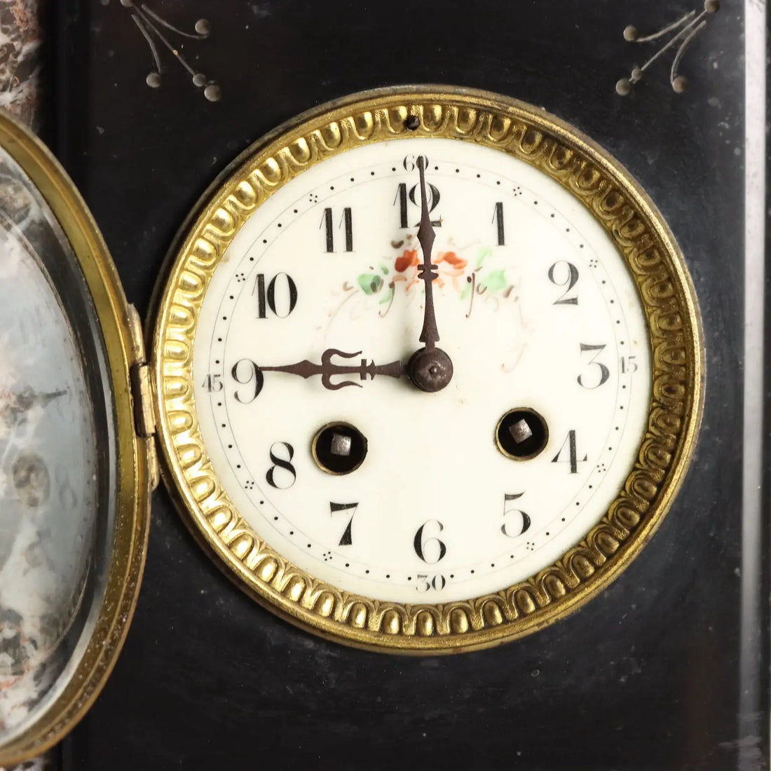 Antique Table Clock Black Marble Metal France XIX-XX Century