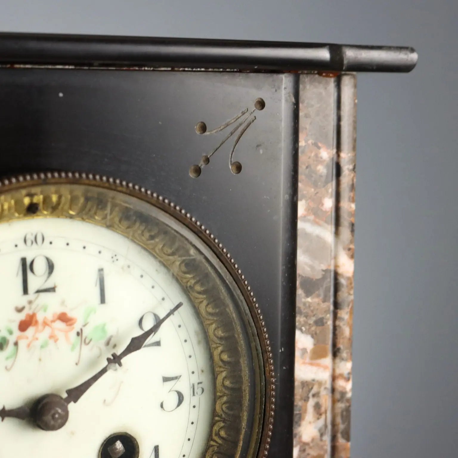 Antique Table Clock Black Marble Metal France XIX-XX Century
