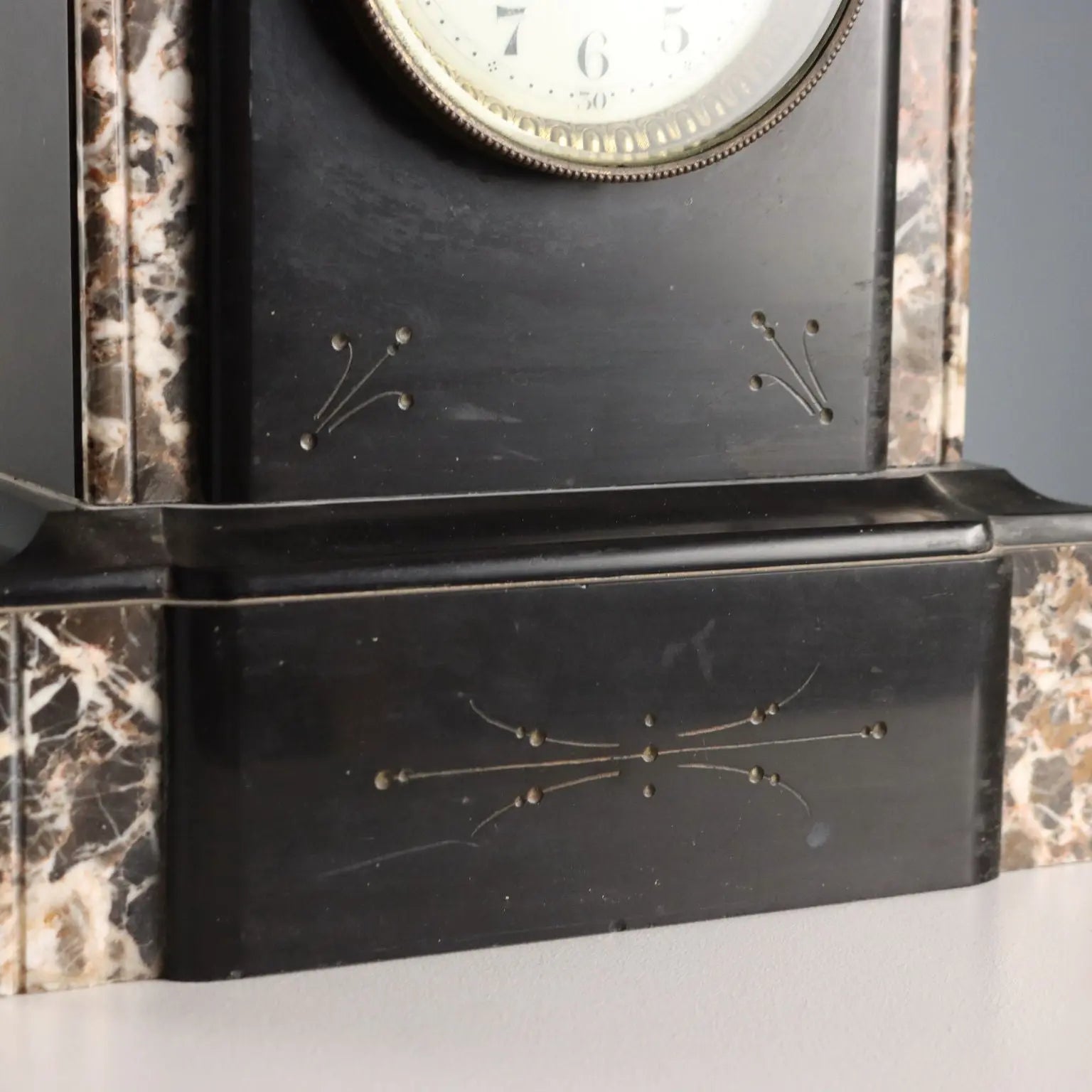 Antique Table Clock Black Marble Metal France XIX-XX Century