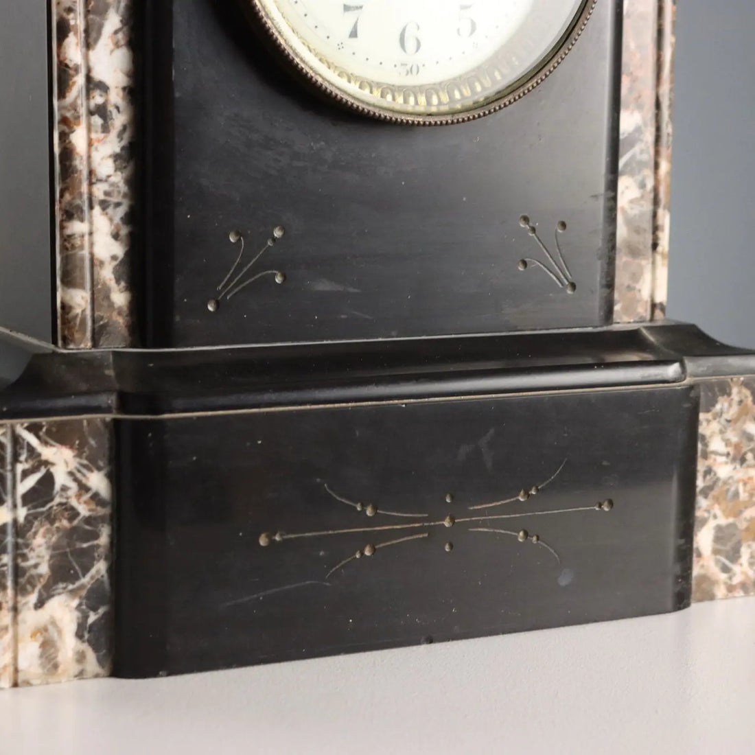Antique Table Clock Black Marble Metal France XIX-XX Century