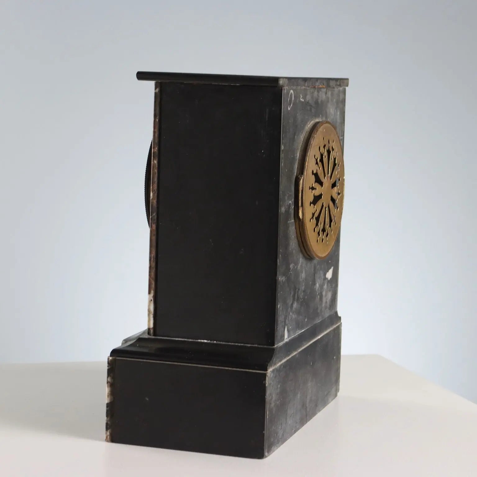 Antique Table Clock Black Marble Metal France XIX-XX Century